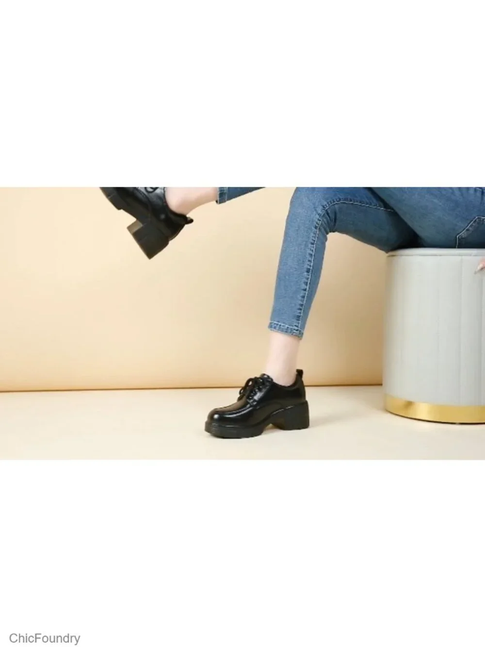 Women's Chunky Platform Oxford Shoes Faux Leather Lace-Up Comfort